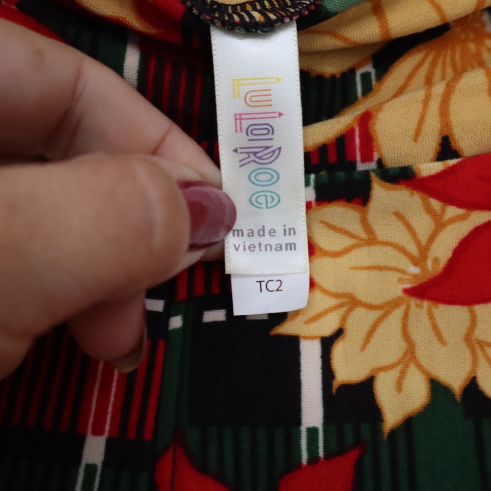 LuLaRoe Leggings Red Yellow Poinsettia Plaid Christmas Holiday Floral Soft - Picture 2 of 5